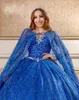 2021 فساتين Quinceanera ذات الأزرق المزدحم مع خرز بلا أكمام كرات Sweet 16 فستان Vestidos de 15 Anos Prom Pageants 322