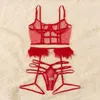 Dessous sexy erotisches Porno-Dessous-Set BH-Sets Rotes Dessous-Set Damen Spitzen-Bralettes Sexy Riemchen-Push-Up-BH Höschen Erotische Unterwäsche Porno 392