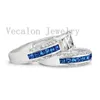 Alyanslar Vecalon Marka Tasarımı 5a Mavi Zirkon CZ Bant Ring Seti Kadınlar için 10KT Beyaz Altın Dolu Kadın Nişan Parmak