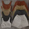 Casual Solid Sportswear Two Piece Sets Women Crop Top+Drawstring Shorts Matching Set Summer Athleisure Outfits 210621