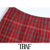 TRAF Women Chic Fashion Office Wear Check Tweed Mini Saia Vintage Cintura Alta Back Zip Feminino Saias Mujer 210415