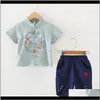 Conjuntos de roupas de bebê bebê, maternidade verão meninos t-shirt shorts meninas estilo chinês impressão tops crianças roupas retro tang terno para 2-10