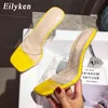 Eiluken 2021 New PVC Jelly Pantofle Otwarte Otwarte Otwarte Percex Sikike House Heels Crystal Kobiety Przezroczyste Sandały Heel Sandals Papps C0410