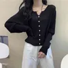 Women's Cropped Cardigan Sweaters Female black Blue Short V Neck Single Breasted Woman Knitted GD421 210506