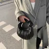Falten Kleine Tote Halbmond PU Leder Umhängetasche Winter Damen Designer Luxus Handtasche Marke Schulter Clutch Totes