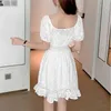 Spitze Weiß Stickerei Frauen Sommer Kleid Robe Elastische Taille Weibliche Mode Baumwolle Kleider Vestidos 210520