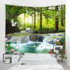 Belle forêt naturelle, cascade, grande tapisserie murale imprimée, tapisserie murale hippie vue mer, tapisserie murale bohème, mandala 210609