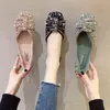 Sandals Women Ballet Flats Bling Crystal Diamond Dress Ladies Bow Sequins Single Shoes Rhinestone Glitter Square Toe Plus Size 43 220309