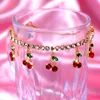 Bracelets de cheville or argent couleur cerise cheville strass cristal cheville Boho plage pour femmes sandales pied Bracelets femme bijoux Marc22