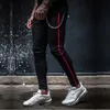 Mens sida stripe skinny passform svart denim jeans hip hop streetwear solid färg plus storlek smal lätt bomull för män