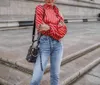 Kadınlar Bluz Çizgili Patchwork Gömlek Kapalı Omuz Puf Kollu Bayanlar Tops Moda Kadın Bluzlar İlkbahar Yaz 210513