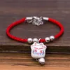 Nuovo carino fortunato gatto in ceramica perline cassaforte braccialetto rosso corda braccialetto a mano moda gioielli regolabile lunghezza regolabile