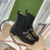 2021 All-Leather Thick Heel Horseshoe Buckle Stretch Short Boots Thickheel Mary Jane BootsBig Head Doll Shoes Leathe High Top Womens Flat Ankel Boot