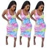 Women's Fashion midi dresses Sexy Tie Dye Colourful Fashion Ladies Dress Sleeveless Long Clothes