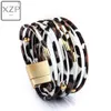 Xzp Bracelet en cuir léopard dames Wrap Bracelet Bracelet élégant Punk tuyau charme multicouche large boucle magnétique Bracelet Q0719