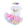 Baby Girl Tulle Romper Dress Suits 3PCS/Set 0-24M Newborn Infant Cartoon Designer Printed Tutu Skirts Cotton Romper Skirt Headband