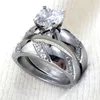 Alyans nişan yüzüğü 5-10 kadın kadın paslanmaz çelik gümüş renkli şeffaf taş
