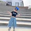 Yaz Varış Kızlar Moda Geri Çapraz T Gömlek Çocuklar Kore Tasarım Ops Mektup 210528