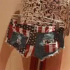 Dames Low-rise American Flag Print Ripped Denim Shorts Jeans Mini Summer Style 210719