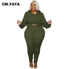 CM.Yaya Active Wmweit Plus Size XL-5XL Zestaw damski z kapturem Tee Topy Spodnie Dopasowanie Zestaw dresu Fitness Dwa 2 sztuka Zestaw Outfit Y0625