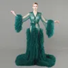 Zümrüt Yeşil Abiye 2021 Uzun Kollu Ruffles Tül Dantel Hamile Kadınlar Cape Annelik Örgün Abiye giyim Moda