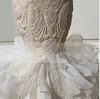 2022 Abiti da sposa lunghi a sirena con increspature di lusso Cristalli con perline in pizzo Appliqued Splendidi abiti da sposa con scollo a cuore Abito da sposa con lacci su misura