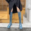 Genuine Leather Flat Long Boots Motorcycle Women Shoes Zip Lace Up Knee-High Ladies Autumn Winter Black 40 210517