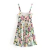 Mode été décontracté Chic couleur imprimé fleuri Mini robe femmes vacances Style dos nu fronde robes femme Vestidos 210508