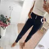 Ołówek Jean Vintage Wysokiej Talii Skinny Denim Spodnie Stretch Plus Size Boyfriend Mama Czarny Szary 210809