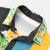 Moda Uomo Camicia Hawaiana Risvolto Manica Corta Stampa Patchwork Bottone Camicetta Casual Vacanza Streetwear Camisa Masculina269N