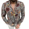 Plus Sizes 3XL Mens Casual Vintage Shirts Gold Cardigan Printed Long Sleeve Slim Summer Hawaiian Skinny Fit Various Pattern 271f1