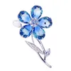 Pins, Broches Madrry Luxo Azul Flor Forma Brilhante Rhinestone Jóias Pino Para Mulheres Meninas Terno Casaco Vestido Camisola Pins Acessórios