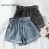 Kvinnor Hög midja Jean Shorts Vintage Solid Färg Loose Denim Sommar Koreansk Harjauku Wide Leg Casual 210428