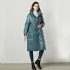 Winter Stand Collar Long Jacket Women White Duck Down Coat Blue Loose Waterproof Parka Female Thick Warm Snow Outerwer 210430