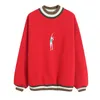 Gul svart röd broderi simning tjej turtleneck sweatshirts pullovers casual think fleece h0019 210514