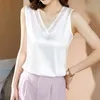 Lucyever Silk Satin V Neck Tank Top Women Summer Loose Solid Color Sleeveless Shirts Woman Plus Size Lace Blouse Top 210521