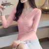 Herfst Suiner Mujer Invierno Solid Pink Long Trui V-Collar Vrouwen Sweaters Pullover Bottom Shirts 5964 50 210508