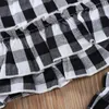 Summer Infant Rompers Clothes Strap White and Black Plaid Tops Decorative Floret Shorts Cute Girls 2 pcs Sets Baby Costume 210629