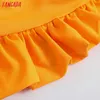 Tangada Dames Sexy Oranje Geplooid V-hals Camis Crop Top Strand Spaghetti Strap Short Shirts Tops 4n42 210609