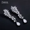 Zakol Luksusowy Klaster Liść Cyrkonia Kryształ Kobiety Długa Dangle Drop Kolczyki z Srebrny Kolor Łzy Dla Bridal Wedding Jewelry