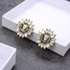 Glanzende Diamond Designer Charm Oorbellen Zonnebloem Crystal Brieven Studs Rhinestone Dangler Eardrop voor Party Verjaardag