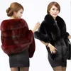 Women's Faux Fur Cape Jacket Winter Warm White / Black / Burgundy Large Fur Collar Short Section Young Lady 211018