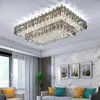 Luxe Rectangle Fumé Gris K9 Cristal Plafonniers Modernes Grands Lustres Éclairage Lampes Suspendues Avec E14 LED Ampoule Pour Salon Foyer Restaurant Hôtel