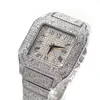Orologio quadrato di tendenza hip-hop di alta qualità Orologio da polso in acciaio inossidabile 316L con cinturino in cristallo pieno di diamanti Orologi da polso al quarzo Pu234S