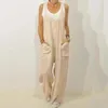 Dames Jumpsuits Rompertjes Oversize 2021 Merk Dames Casual Losse Katoenen Linnen Solid Pockets Jumpsuit Overalls Wide Peen Backed Pants Plus