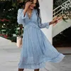 Chiffon Ruffles Beach Boho Vestido Vintage para Mulheres Verão V-Neck Sexy Impresso Midi Party Dress Mulheres Vestidos Vestido 210514