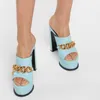 Sandals Design Summer Women Slippers Shoes Slip-on Open Round Toe High Platform Chunky Heels Outdoor Metal Chain Slides