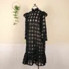 Femmes surdimensionné longue robe noire couverture voir si Plaid Maxi robes à manches longues été automne mode Street Party Club tenues G1214