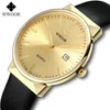 Wwoor Simple Men Relojes de cuarzo Top Brand Luxury Gold Cuarzo Reloj Hombres Casual Cuero Impermeable Auto Fecha Relogio Masculino 210527