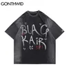 Camisetas de gran tamaño Hip hop angustiado graffiti corbata tinte manga corta tshirts streetwear moda punk rock gótico tops 210602